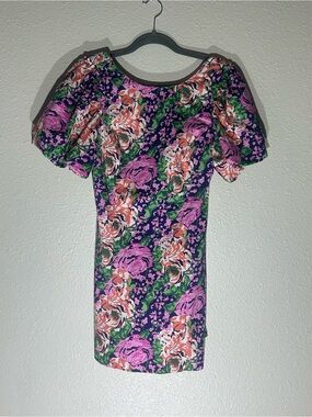 MELLODAY Purple Floral Mini Dress with Pink & Green Accents